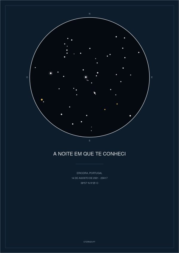 Mapa de estrelas da Ericeira, 14 de agosto de 2021