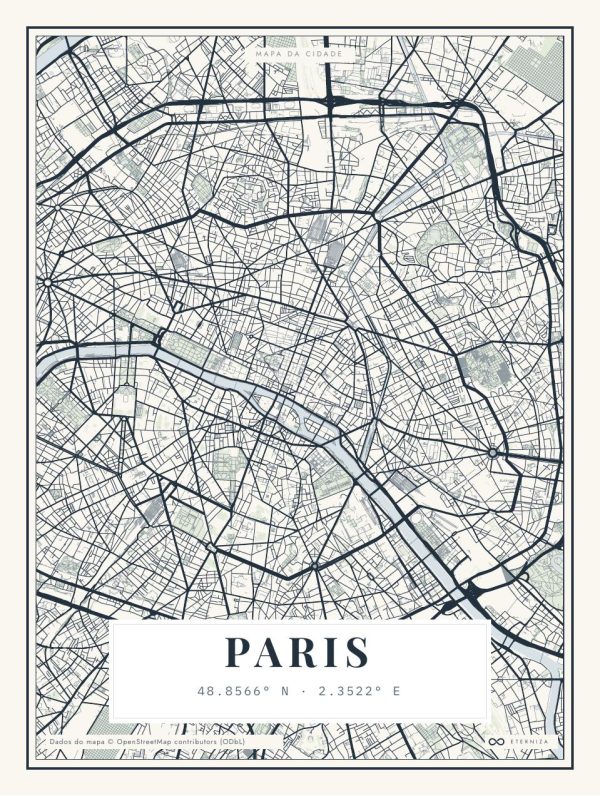 Mapa da Cidade — Paris, malha de ruas do enquadramento escolhido