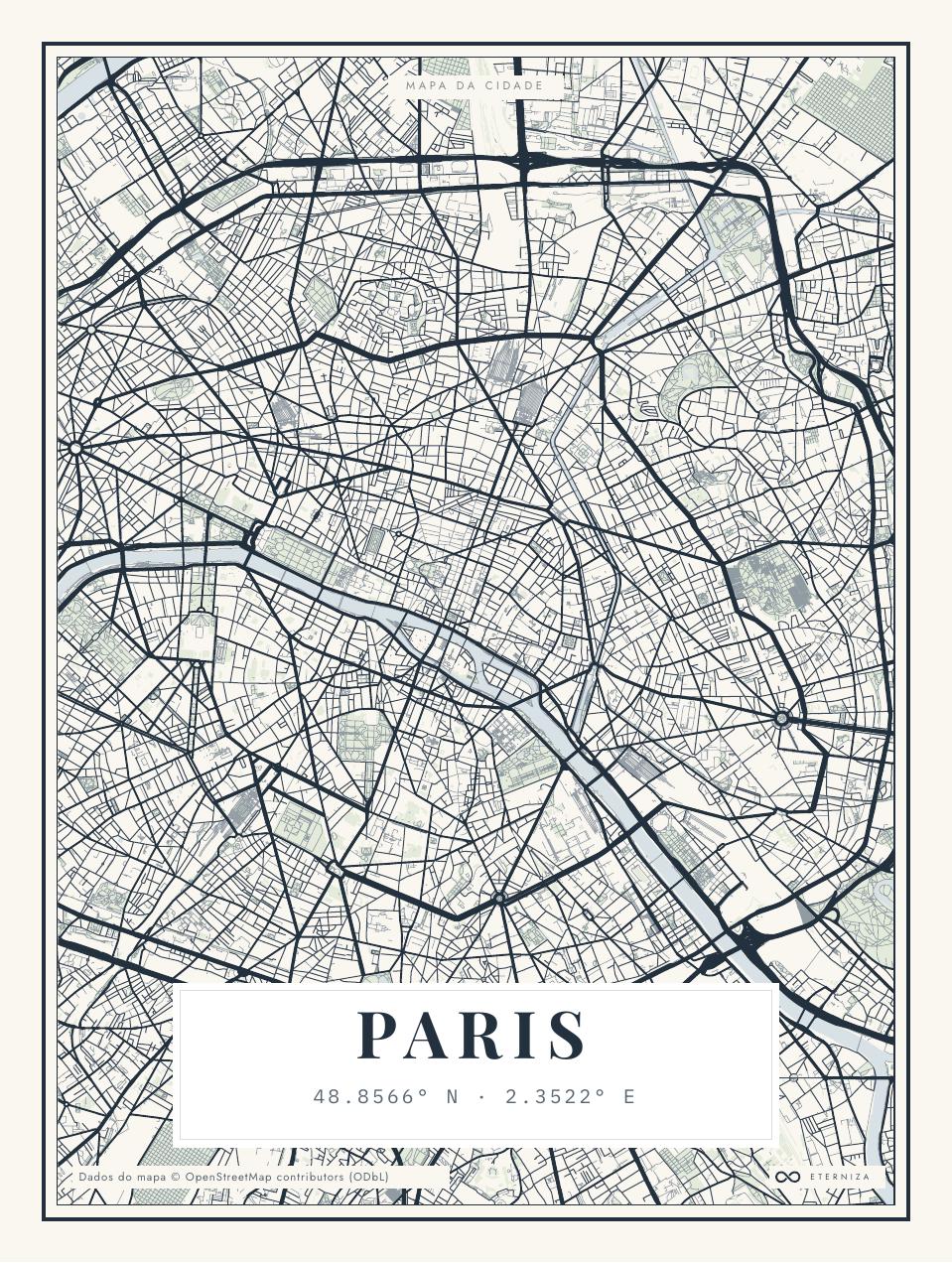 Mapa da Cidade — Paris, malha de ruas do enquadramento escolhido